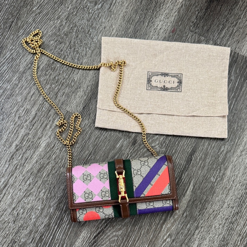Gucci Multicolor GG Canvas Mini Crossbody with Gold Chain